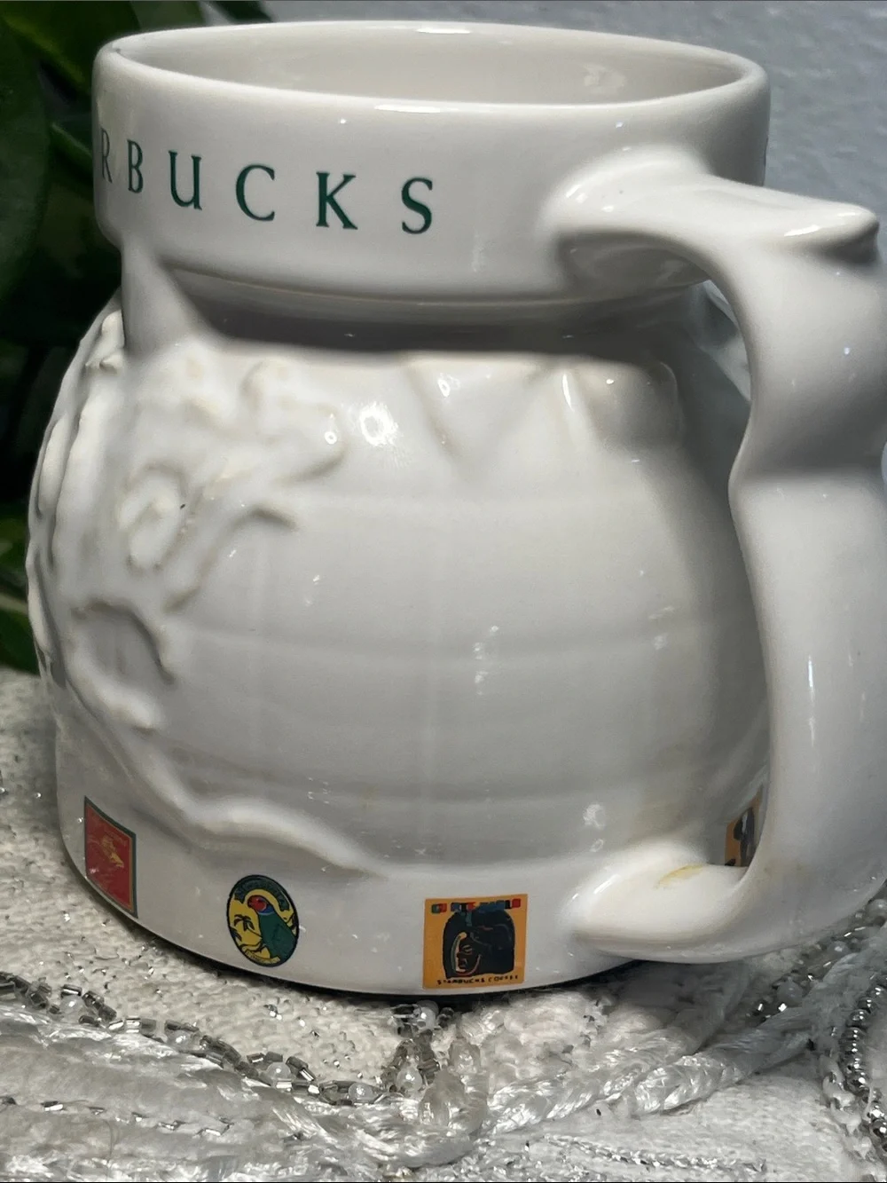 Starbucks White Globe Mosaic Ceramic Mug with Travel Seal Graphics